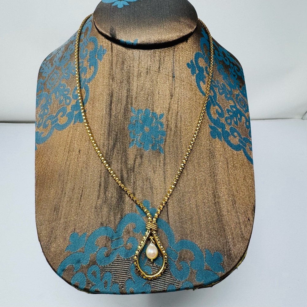 Solid 18K (750) estate vintage popcorn chain necklace with genuine pearl, 9.4g